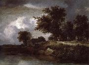 Jacob van Ruisdael Wooded river bank France oil painting artist